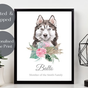 Husky dog Custom Art Print, Personalised Dog wall art, Siberian Husky pet portrait watercolour, pet lover gift, pet memorial picture