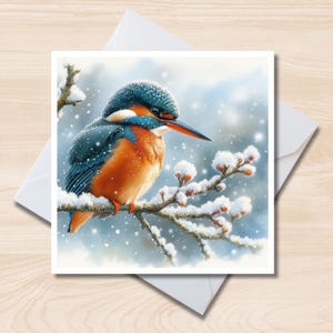 Cartão de Saudações Kingfisher – Cartão de Nota Quadrado 6x6, Em Branco Por Dentro, Cartão de Natal, Cartão de Aniversário, Vida Selvagem Britânica, Cartão de Natal