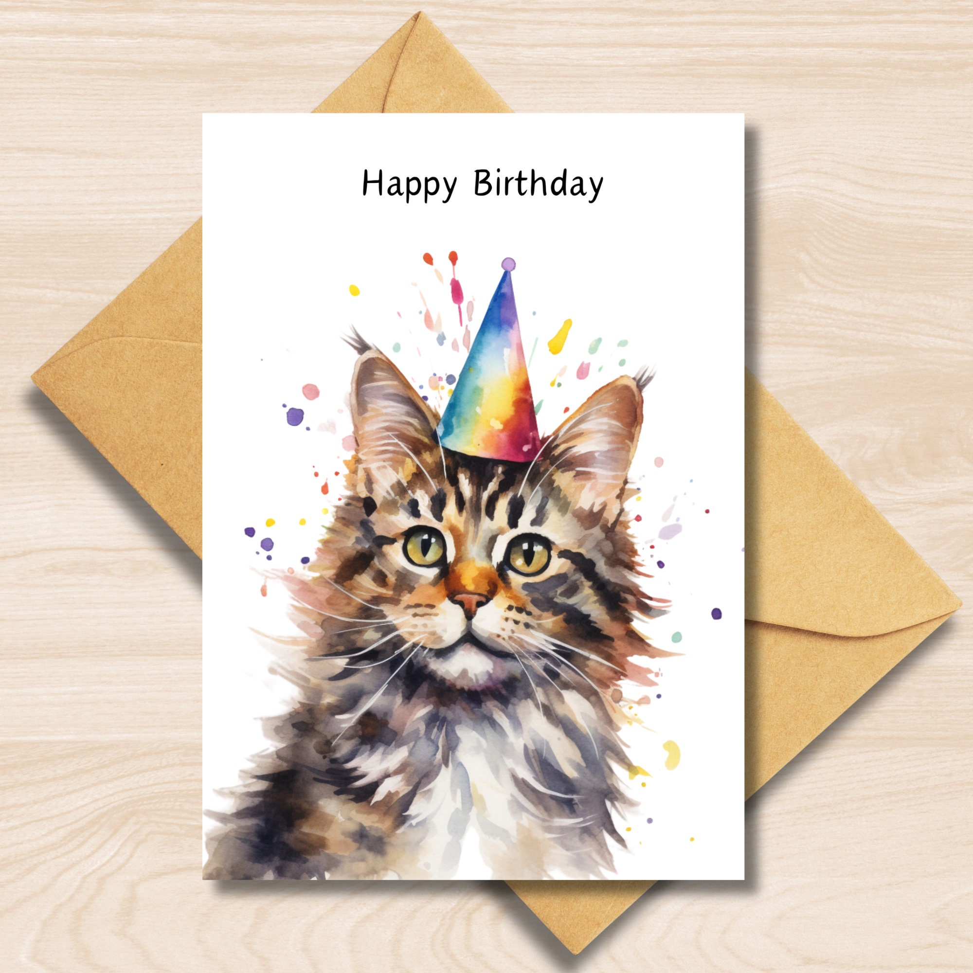Carly the Cat in Party Hat | Greeting Card Carly the Cat in Party Hat | Greeting Card