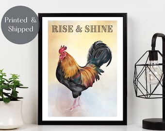 Haan Art Print, opkomst en glans wand decor, haan keuken kunst aan de muur print, Boerderij vogels foto, Kip foto Ongekaderd