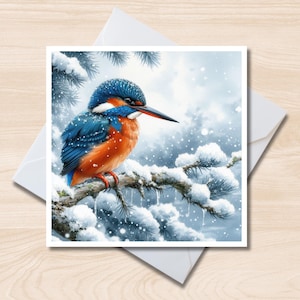 Eisvogel Grußkarte - 15x15 quadratische Karte, innen leer, Weihnachtskarte, Geburtstagskarte, britische Wildtierwelt, Weihnachtskarte