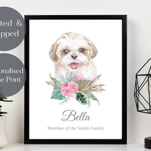 Shih Tzu Print, Personalised Dog wall art, Shih Tzu portrait watercolour, pet lover gift, pet memorial picture UNFRAMED