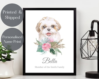 Shih Tzu Print, Personalised Dog wall art, Shih Tzu portrait watercolour, pet lover gift, pet memorial picture UNFRAMED