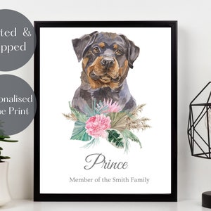 Rottweiler Personalised Print, Custom name dog wall art, Home Decor Pet Rottweiler Gift UNFRAMED