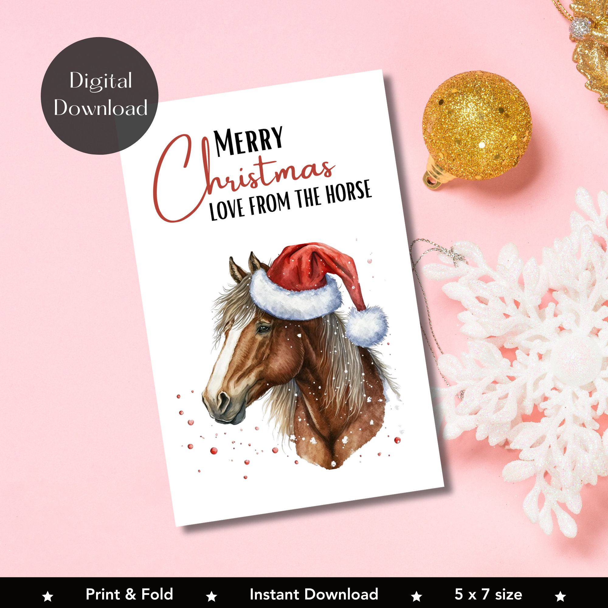 printable christmas card from the horse, pony greetings card