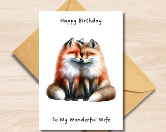 Biglietto di auguri di compleanno con volpe per mia moglie, due volpi innamorate, biglietto di auguri a6, romantica coppia di animali stravaganti