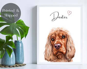 Cocker Spaniel Dog Print, Personalised name art print, Pet portrait, Dog lover gift, dog breed wall decor UNFRAMED