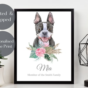 Boston Terrier portrait, Personalised dog wall art print, Cute dog picture, custom Boston terrier illustration UNFRAMED