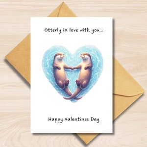 Otter Valentine's Day Card: Otterly in Love with You, romantic whimsical animal couple, watercolour illustration, for girlfriend, boyfriend