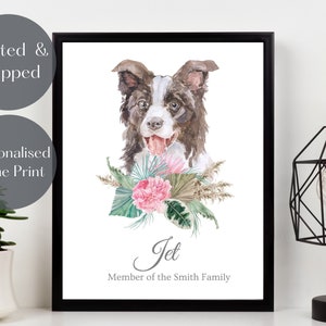 Border Collie Personalized Art Print, Custom Pet Portrait, Pet memorial gift, Mans best friend UNFRAMED