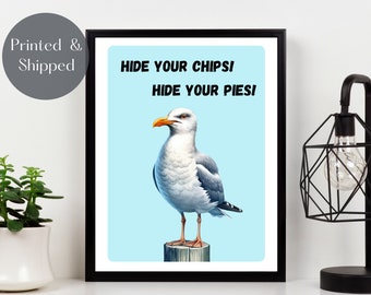 SEAGULL ART PRINT, Funny Seagull Wall Art, humorous picture, seaside bird, ocean bird coastal wall art decor, nautical print Unframed