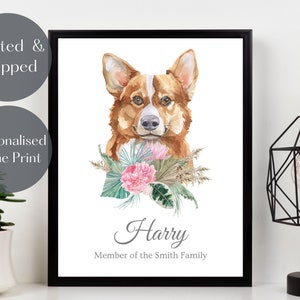 Corgi Portrait, Personalised Dog wall art, black fawn Corgi print watercolour, pet lover gift, pet memorial picture UNFRAMED