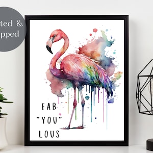 FLAMINGO ART PRINT, Fabulous flamingo Wall Art, rainbow pride picture, Watercolour flamingo decor Unframed
