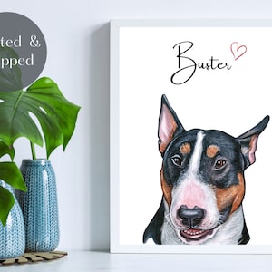 Bull Terrier Dog Print, Personalised name art print, Pet portrait, Dog lover gift, dog breed wall decor UNFRAMED