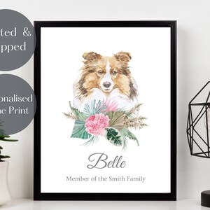 Sheltie pet portrait, Personalised dog wall art print, Dog lover home decor, Collie dog picture, Mother’s Day gift