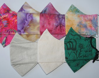 Mascarillas faciales 3D/Origami. Colección limitada de unas pocas telas de lujo. Antideslizantes, fáciles de usar y transpirables. 3 capas.