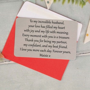 Tarjeta personalizada para cartera de marido, Recuerdo de metal personalizado, Regalo romántico para él"