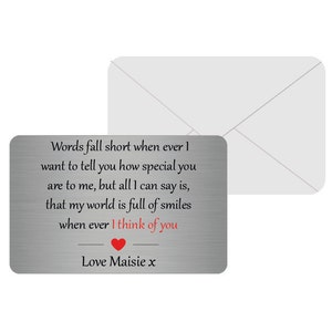 Personalizzato Sentimental Metal Wallet Card Boyfriend / Girlfriend Keepsake