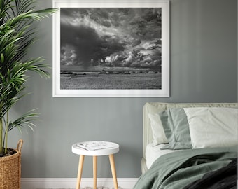 Rain on the Horizon, Thunderstorm, Florida, Intracoastal Waterway, Fine Art Black and White Photo Wall Art Print