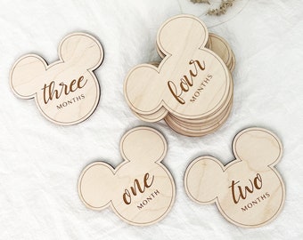 Mickey Mouse Milestone Cards | Wooden Hello World | Baby Shower Gift | Newborn Photo Props | First Milestone Markers | Birth Announcement