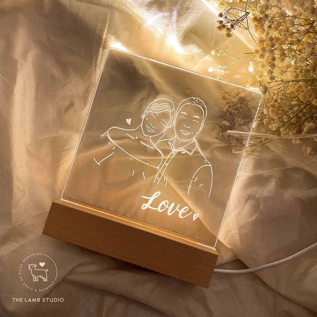 Personalized Acrylic LED Light, Photo Illustration Engraving Light, for Couple, Fathers Day Gift ...