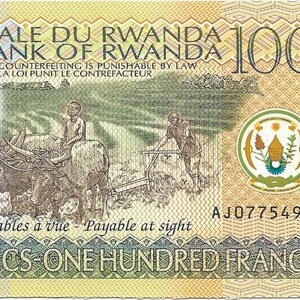 Rwanda 100 Francs Banknote, P - 29b, UNCIRCULATED from 2003,  features OXEN and Mountain scene - Nice Note