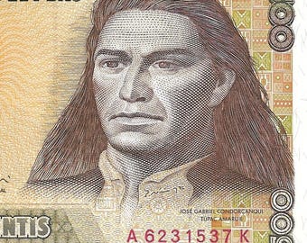 PERU 500 Intis, P-134b; UNCIRCULATED, 1987; features Mountain scene and climber
