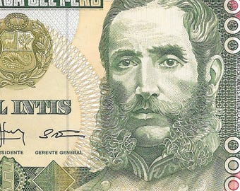 PERU 1000 Intis, P-136b; UNCIRCULATED, 1987; features Ruins of Chan Chan