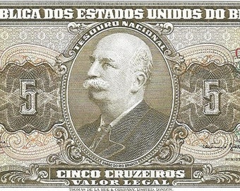 Brazil P-176d Five Cruzeiros ND 1964 Uncirculated Banknote South America 