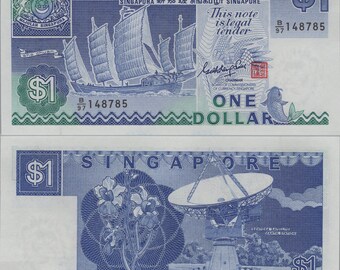 SINGAPORE 2 Dollars, P18a; UNCIRCULATED; 1987; features a Sailing Ship