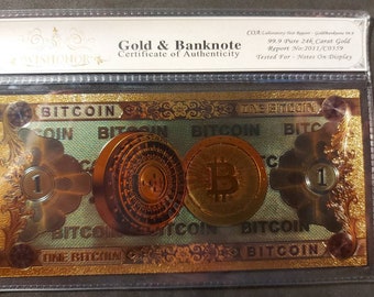 BITCOIN Cryptocurrency .9999 GOLD FOIL Note; Come with Holder and Certificate of Authenticity