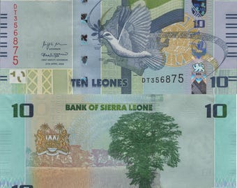 Sierra Leone 10 New Leones, B132a, 2017, UNCIRCULATED; Features a Dove, Cotton Tree