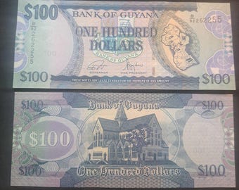 Guyana 100 Dollars, P-36c, UNCIRCULATED, 2006; features a Church and Map