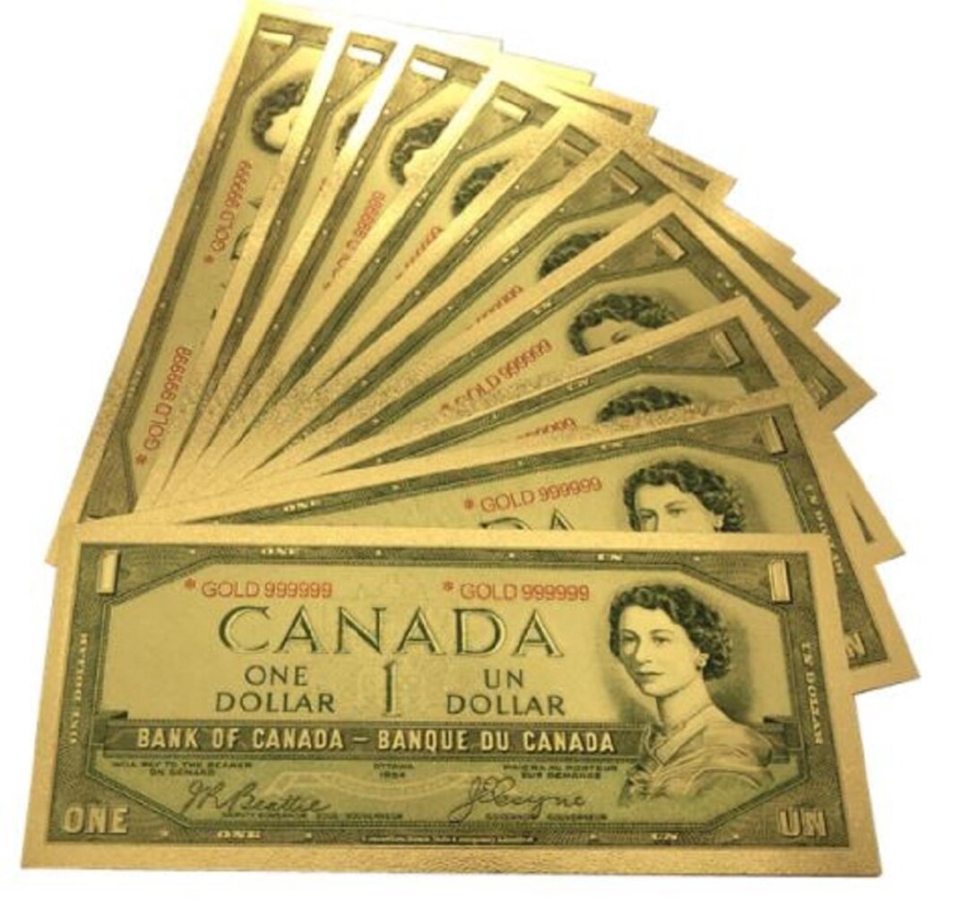 1954 Canada 1 Dollars FANTASY .9999 GOLD FOIL Note; Beautiful