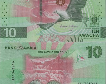 ZAMBIA 10 Kwacha, B171a, 2024, UNCIRCULATED; Features Kariba Dam and Eagle