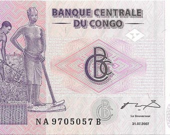 CONGO 200 Francs - P-99a, UNC from 2007, Workers and Drummers