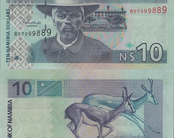 NAMIBIA 10 Dollars, P4c, 2001, UNCIRCULATED; Features Springbok Deer