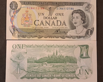 1973 Canada One Dollar Banknote; P-85c; Crisp UNCIRCULATED ~ Queen Elizabeth II ~ Shipped in the best Protective Mylar Currency holder