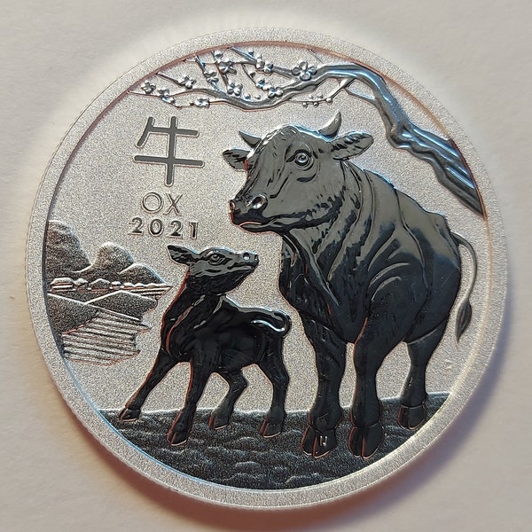 2021 AUSTRALIAN Mint ~~ 50 cents YEAR Of The OX ~~  1/2 Oz 0.9999 Pure Silver Bullion Coin ~~ In Capsule