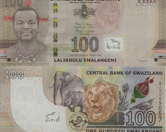 Eswatini (Swaziland) 10 Emalangeni , P42, 2017, UNCIRCULATED; Features Elephant, Rhino, Lion