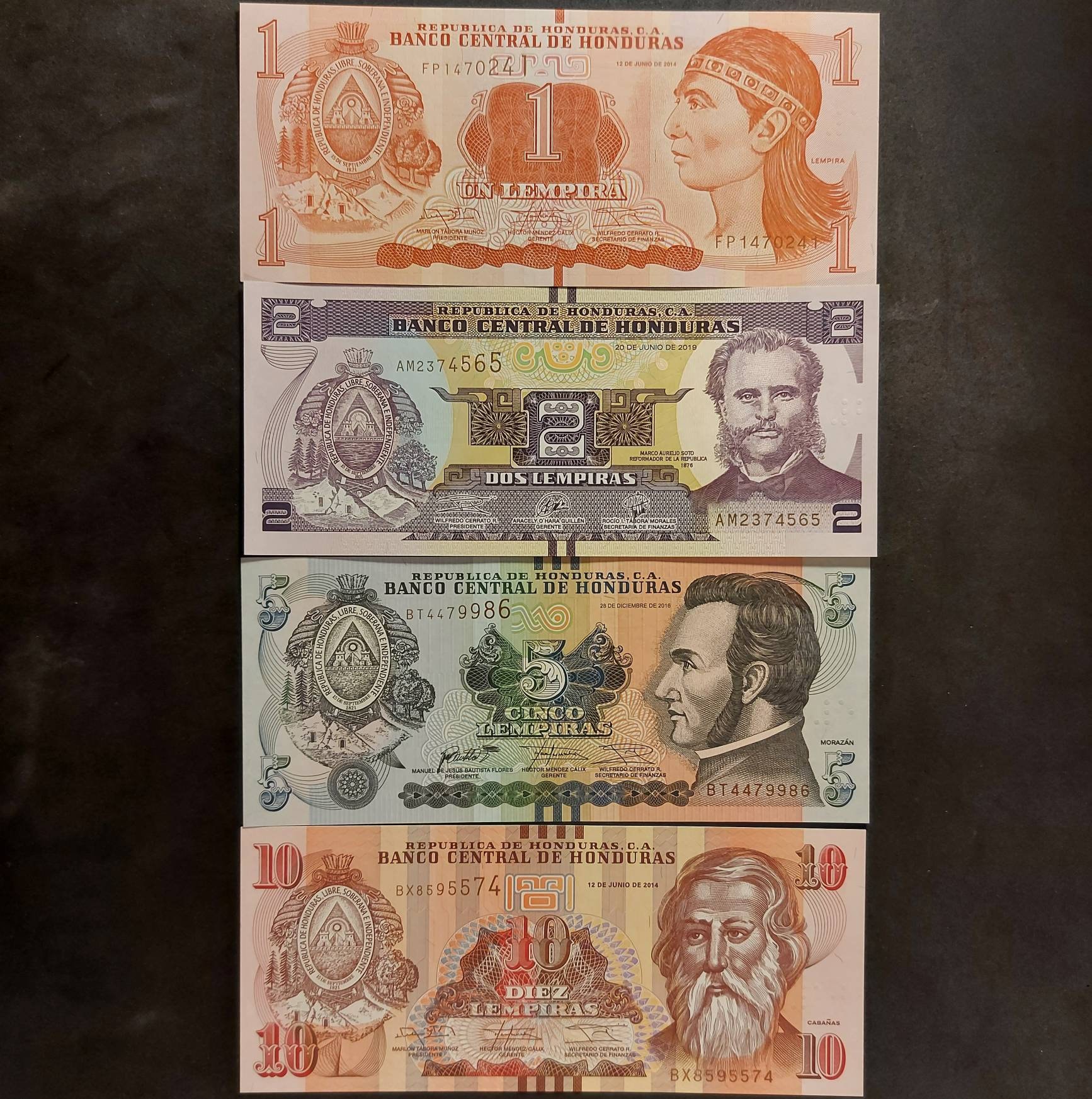 HONDURAS Serie de 4 Billetes; Billetes de 1, 2, 5 y 10 Lempiras; P-96 al  99; Crujientes SIN CIRCULAR; - Etsy España