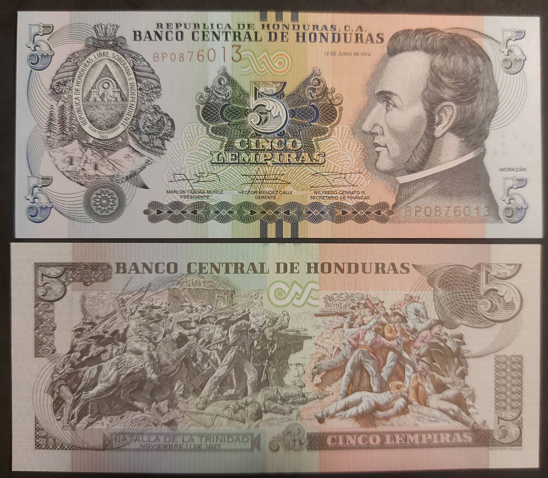 Billete de 5 Lempiras de HONDURAS; P-98b; SIN CIRCULAR de 2014; con la  Batalla de Trinidad (1827); Hermoso billete - Etsy España