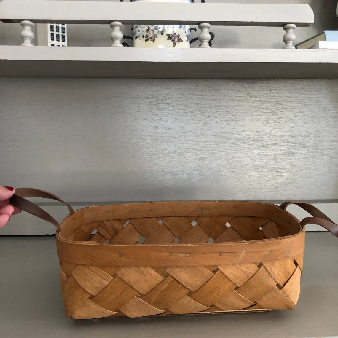 Vintage Woven Basket with Leather Straps Etsy