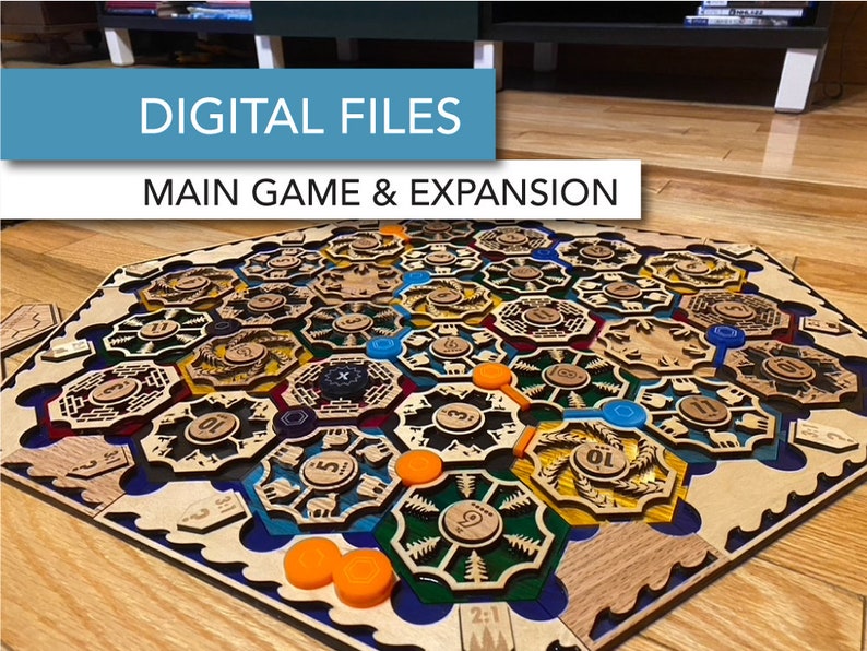 Catan-Inspired 4-Person Boardgame AND 5-6 Player Expansion Laser Template & Glowforge File Download image 1