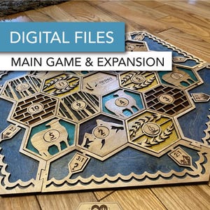 Download do arquivo do jogo de tabuleiro inspirado em Catan - Jogo principal e expansão - Arquivos de modelo de laser e Glowforge