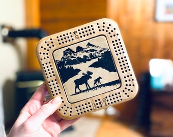 Mini Crib Board with Peg Storage - Moose in the Mountains - Baltic Birch