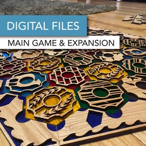 Juego de mesa para 4 personas inspirado en Catan y expansión para 5 o 6 jugadores: descarga de plantilla láser y archivo Glowforge
