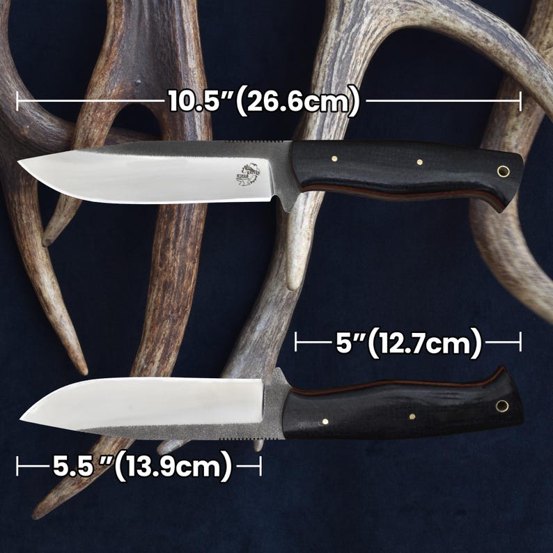 Cuchillo de bushcraft de espiga completa: acero 440C, dureza 59, mango de micarta, funda de cuero imagen 2