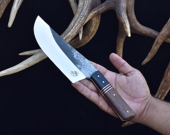 Handmade 440C Stainless Steel Chef Knife: Rosewood Handle & Leather Sheath