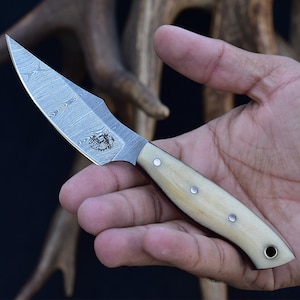 Handmade Damascus Steel Full Tang Spear Knife with Cattle Bone Handle & High Quality Dual Carrying  Sheath (3180-B)